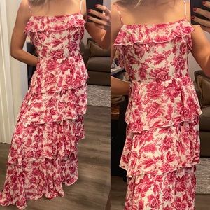 Sugarlips Floral tiered Chiffon Maxi dress Pink and White